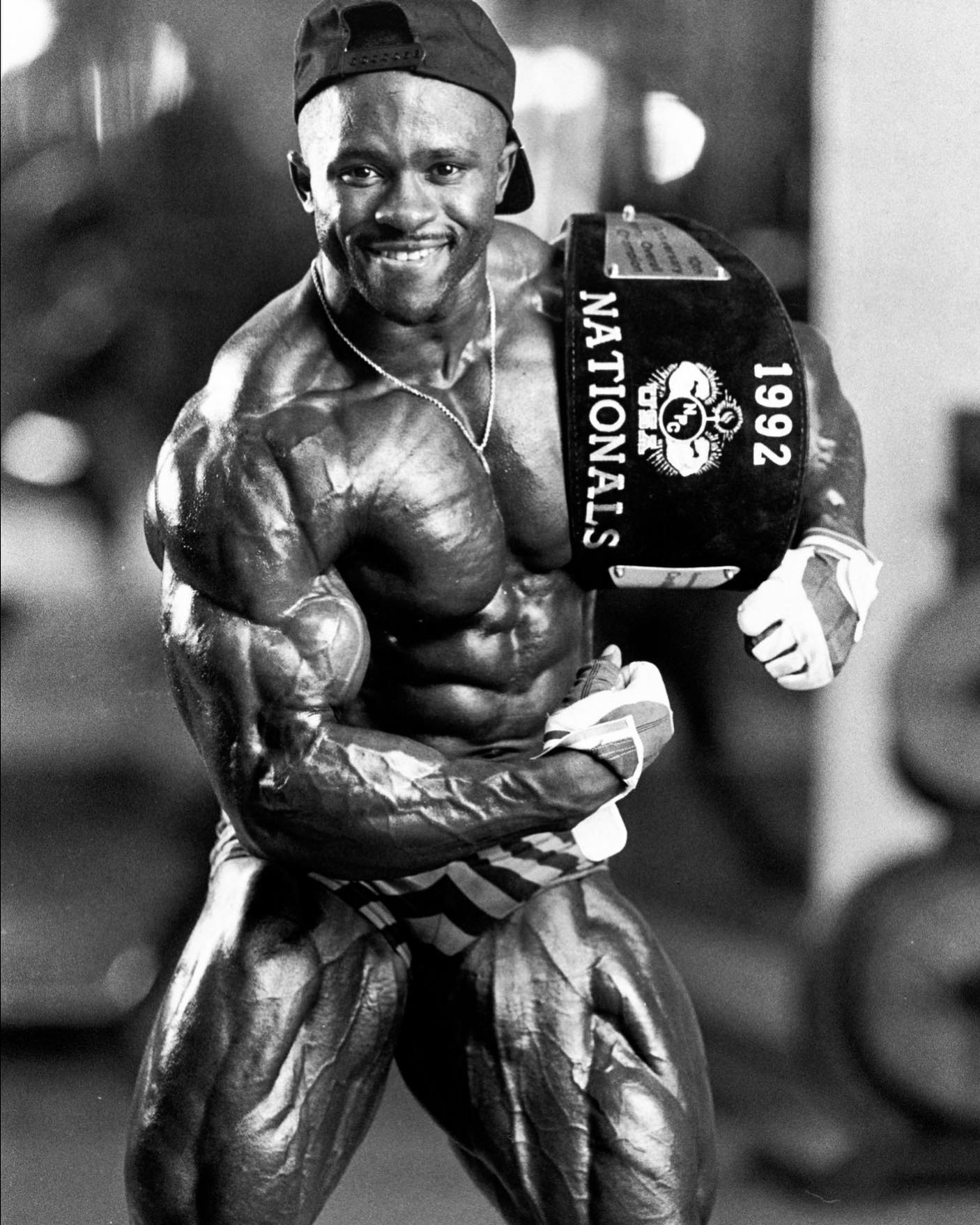 John Sherman holding the 1992 Nationals championship belt
