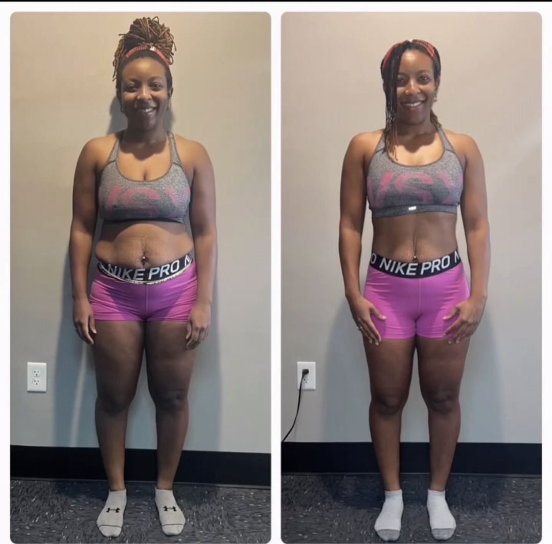 Fit 2 Live client transformation — before and after, front view